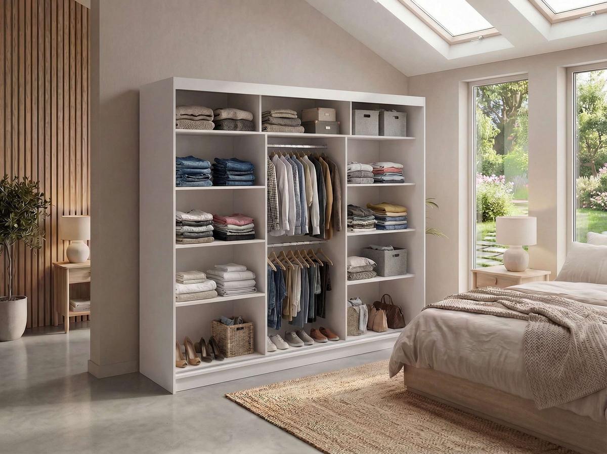 SCHWEBETÜRENSCHRANK mit Spiegel - WALENCJA - 240 - Weiß lacobel - Alufarben/Weiß, Holzwerkstoff/Metall (240/216/61cm) - MKS