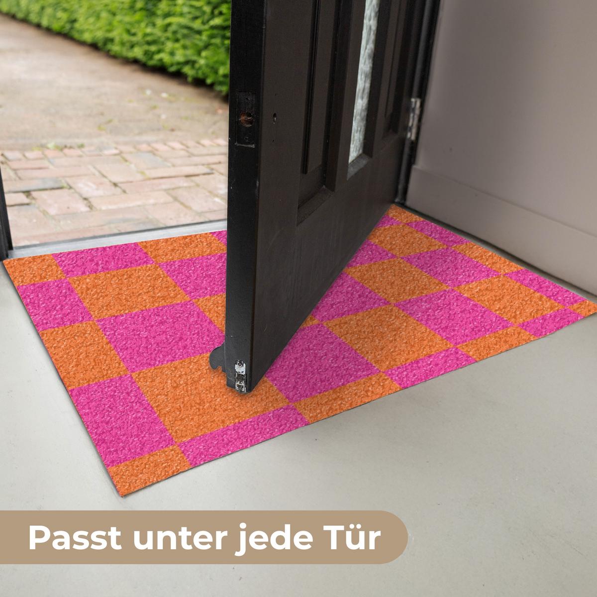 FUSSMATTE Schachbrettmuster - Orange - Rosa - Blöcke Schmutzfangmatte 60x40 cm - Pink, Kunststoff (60/0.4cm) - MuchoWow