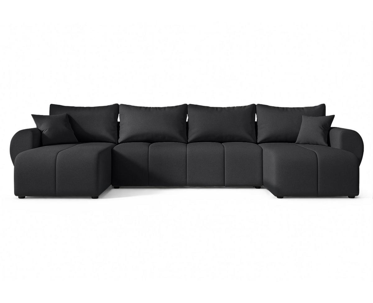 WOHNLANDSCHAFT Malatya U Form Schwarz 311/145/80 cm mit Schlaffunktion - Schwarz, Kunststoff/Textil (311/80/145cm) - AX Living