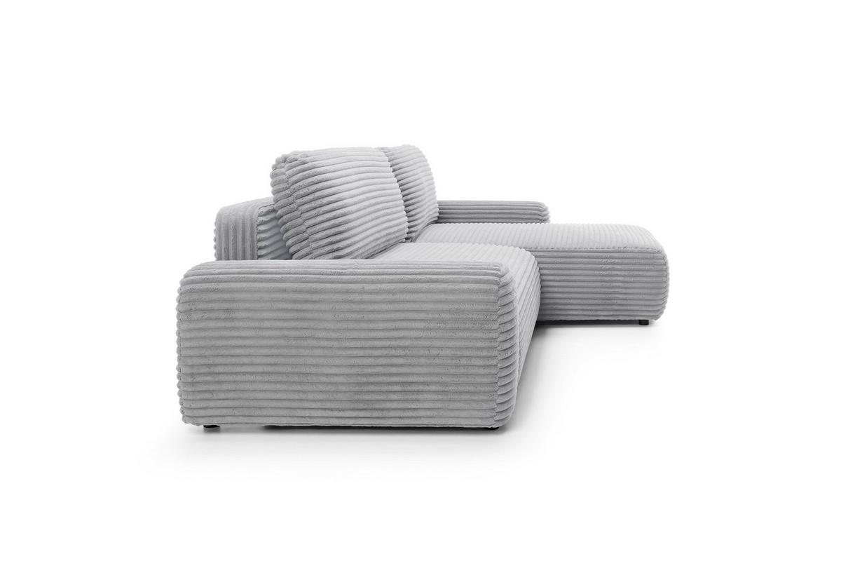 ECKSOFA OSSO Grau Velours-Stoff mit Schlaffunktion - Grau, Holz (264/162cm) - MASSENO