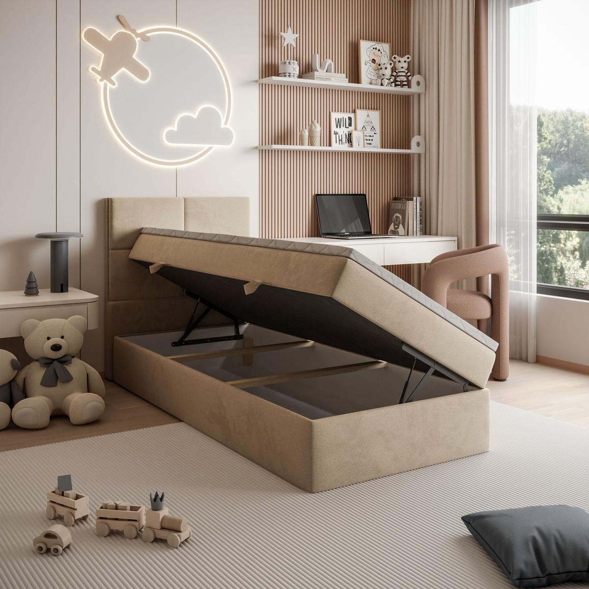 BOXSPRINGBETT Bett CROSS MINI mit Topper 100x200 cm Royal Velvet 170 - Beige, Textil - Lookway