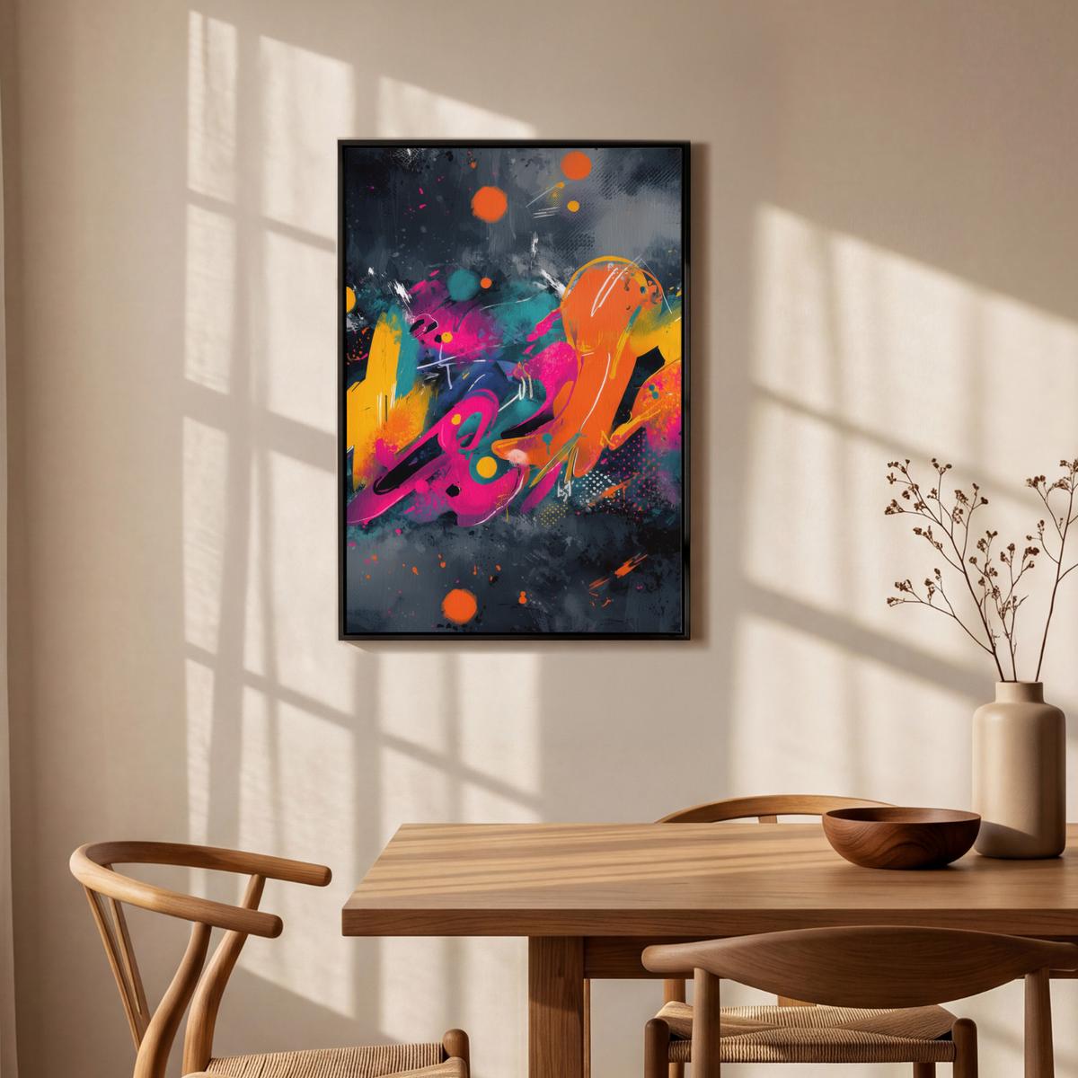 LEINWAND Bilder mit Rahmen - Abstrakt - Graffiti - Farbenfroh - Farbspritzer - 60x90 - Multicolor, Textil (60/90cm) - MuchoWow