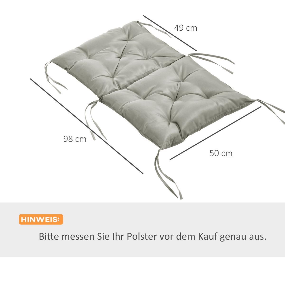 2ER-SET Sitzkissen, 98 x 50 cm Stuhlkissen mit Bindebänder, Stoffbezug 8cm dick - Hellgrau, Textil (50/8/98cm) - Outsunny