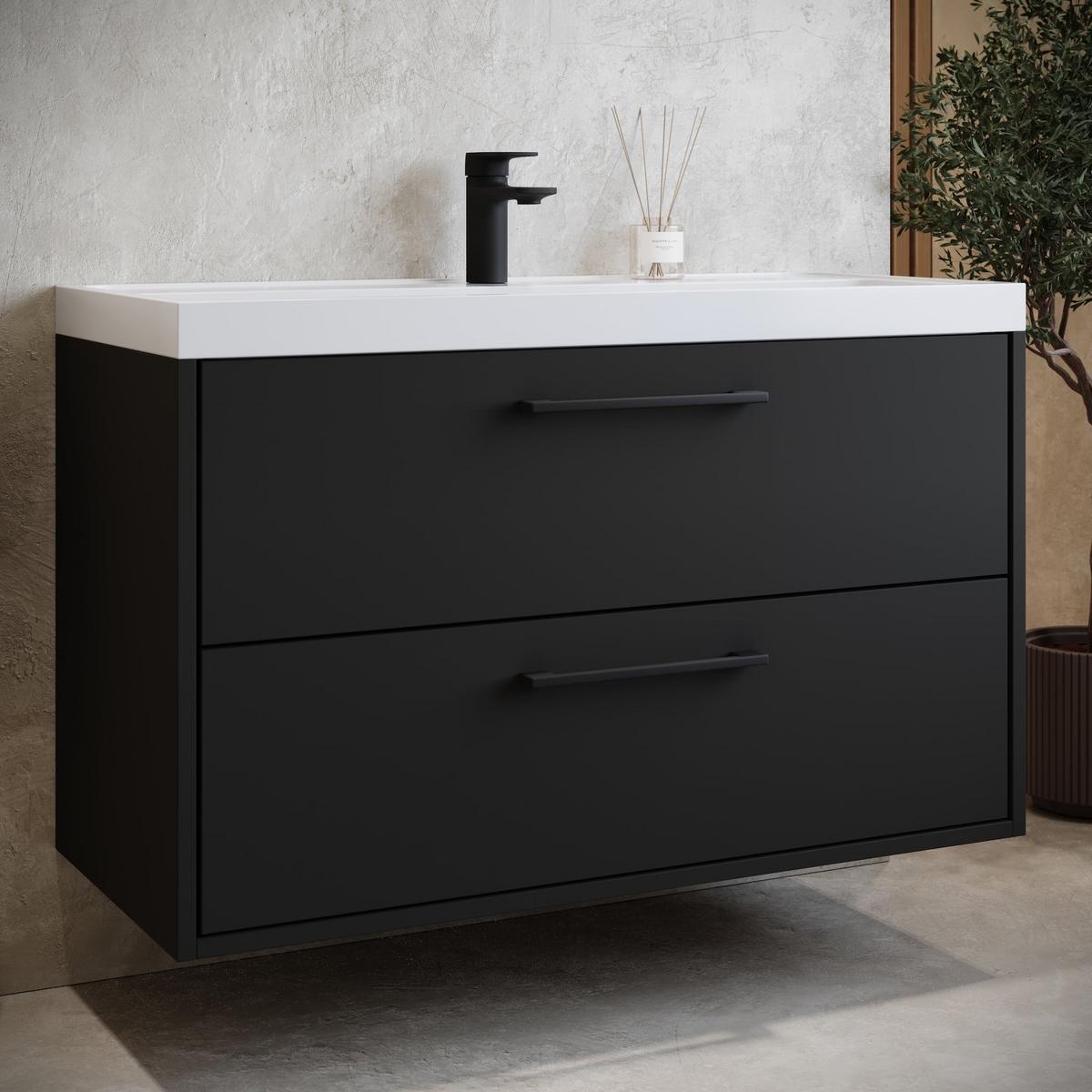 BADMÖBEL-SET Florence 2 Teile Matt Schwarz - 80 x 40 x 51 cm - Schwarz, Holz (80/51/40cm) - Badplaats