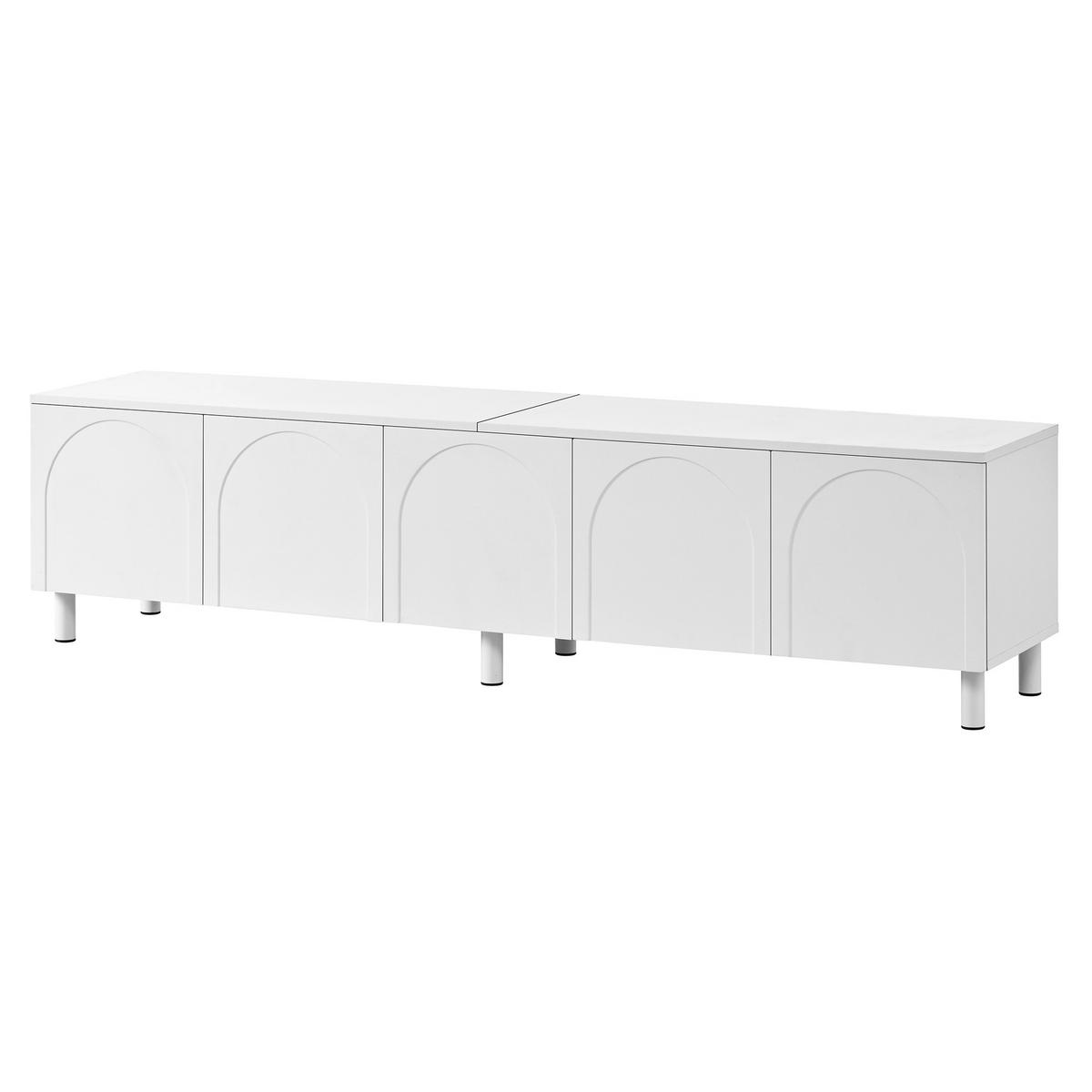 TV-LOWBOARD Weiß 180cm mit 5 Türen Bogen-Design & Metallfüßen - Weiß, Holzwerkstoff (180/45/38cm) - Urban Meuble