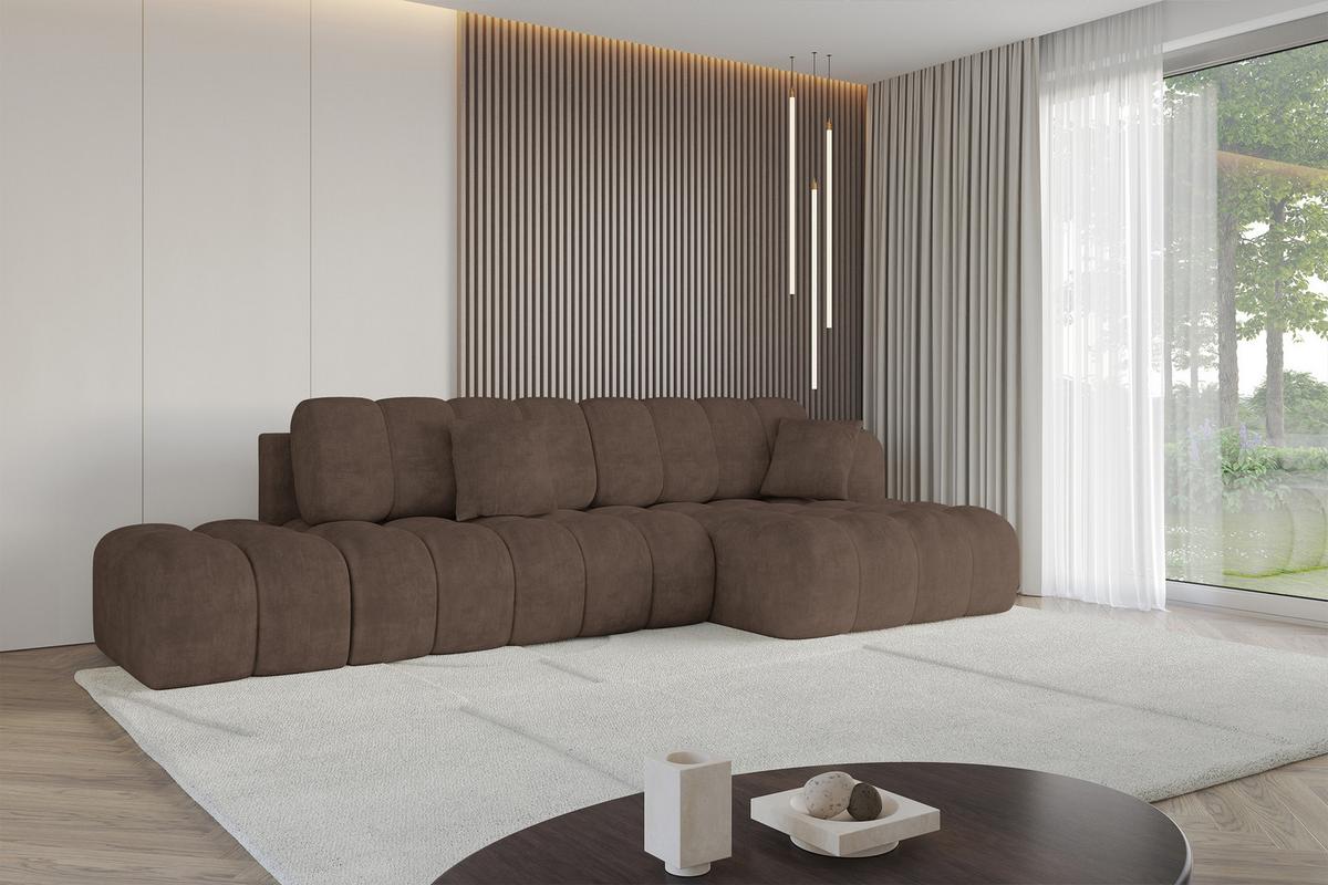 ECKSOFA mit Schlaffunktion Ottomane RECHTS OLEA-L2 321x164x75 Braun Velours - Schwarz/Bronzefarben, Holzwerkstoff/Kunststoff (164/321cm) - ALTDECOR