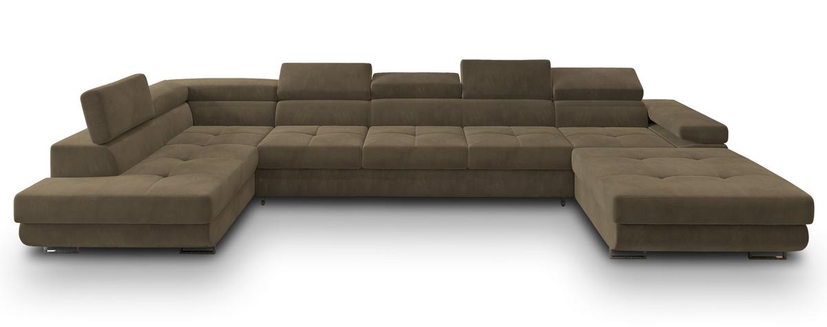 WOHNLANDSCHAFT TORIVA L-S Beige Velours-Stoff mit Schlaffunktion - Beige, Holz (418/90/202cm) - MASSENO