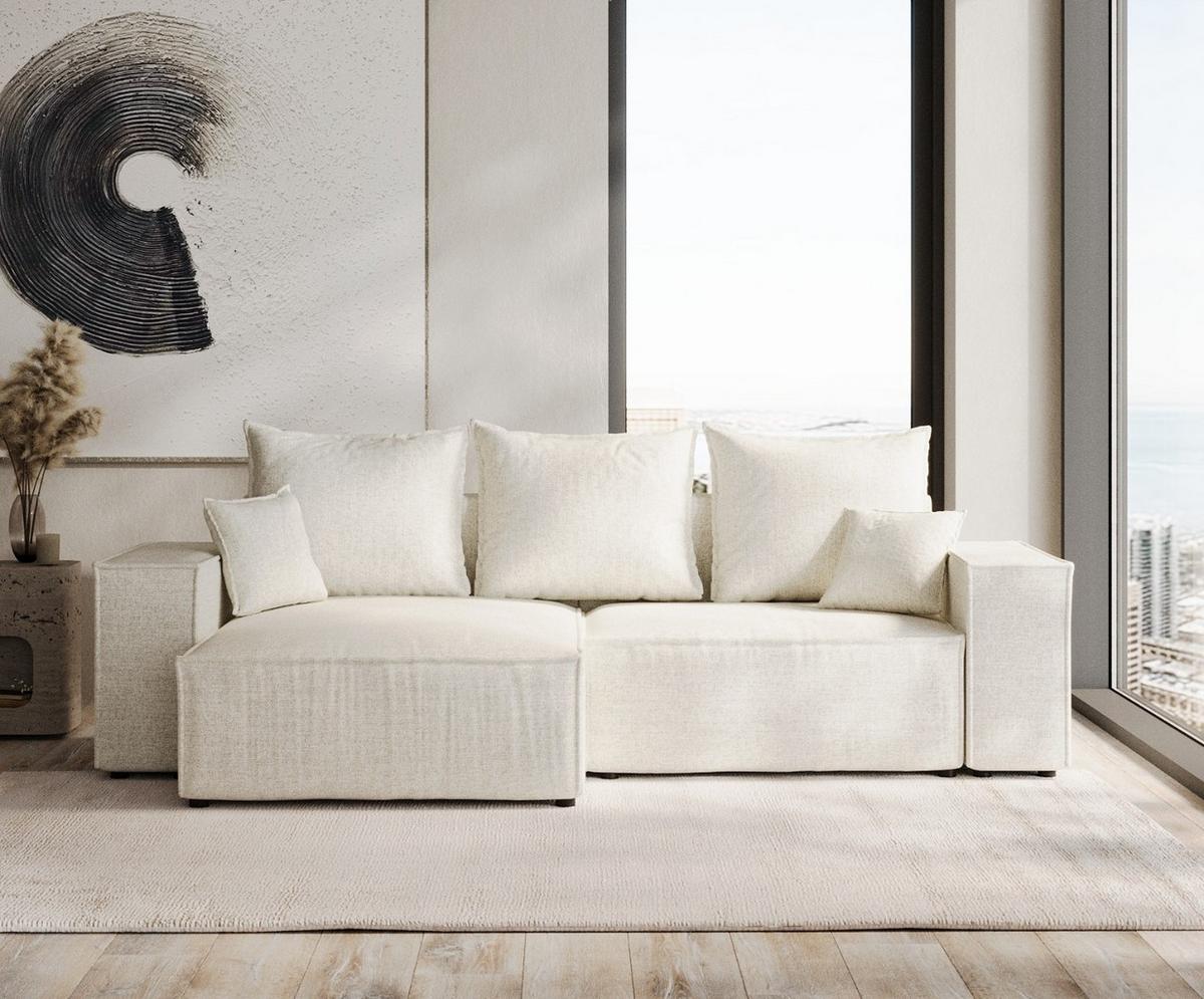 ECKSOFA SENSO mit Schlaffunktion Hellbeige im City Stoff - Beige/Schwarz, Holz/Holzwerkstoff (255/148cm) - AltaBeds