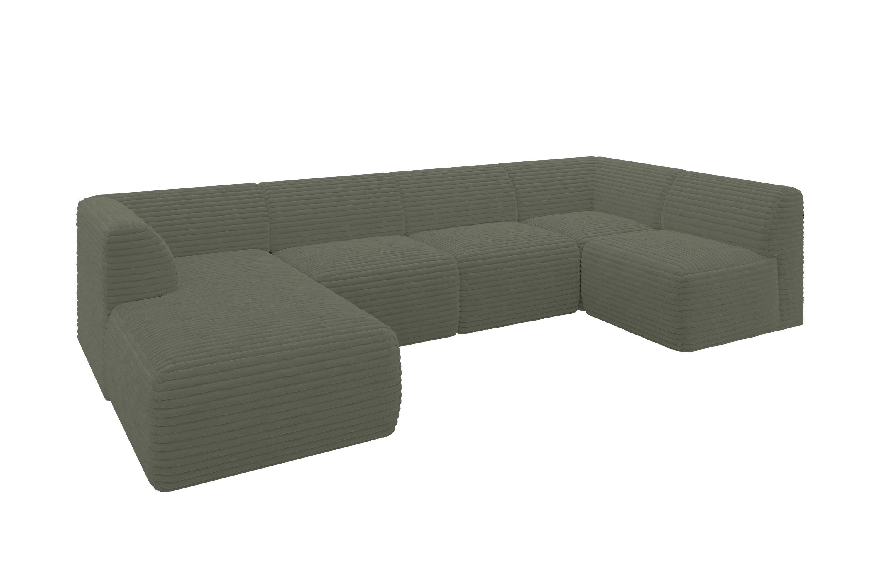 WOHNLANDSCHAFT Ottomane Links MOVO-L 345x180x78 cm Olivgrün Cord - Olivgrün, Holzwerkstoff/Kunststoff (345/78/180cm) - ALTDECOR
