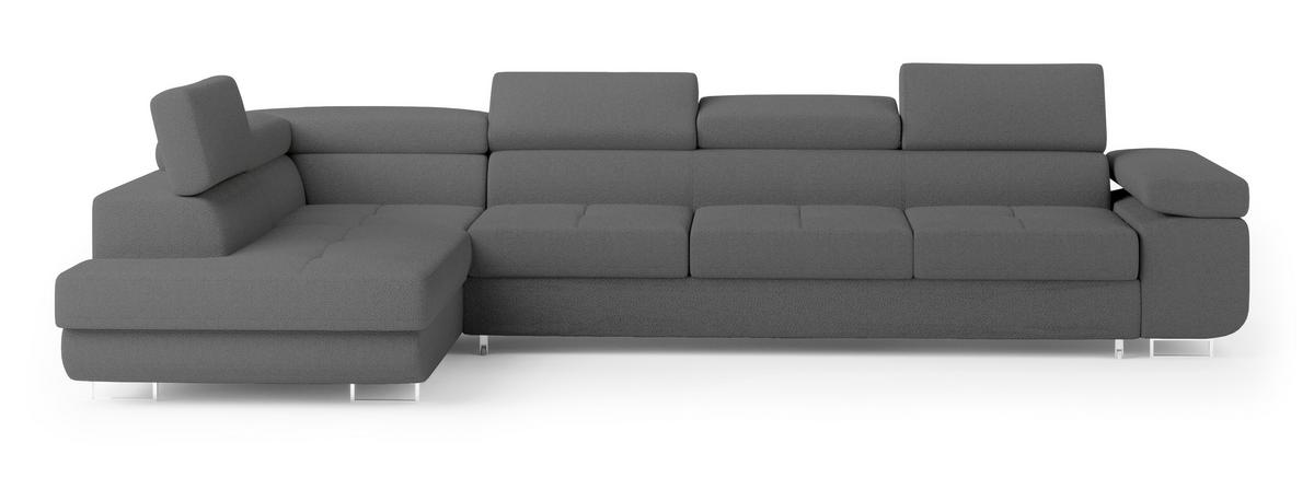 ECKSOFA VICENTE Grau Boucle-Stoff mit Schlaffunktion - Grau, Holz (346/202cm) - MASSENO