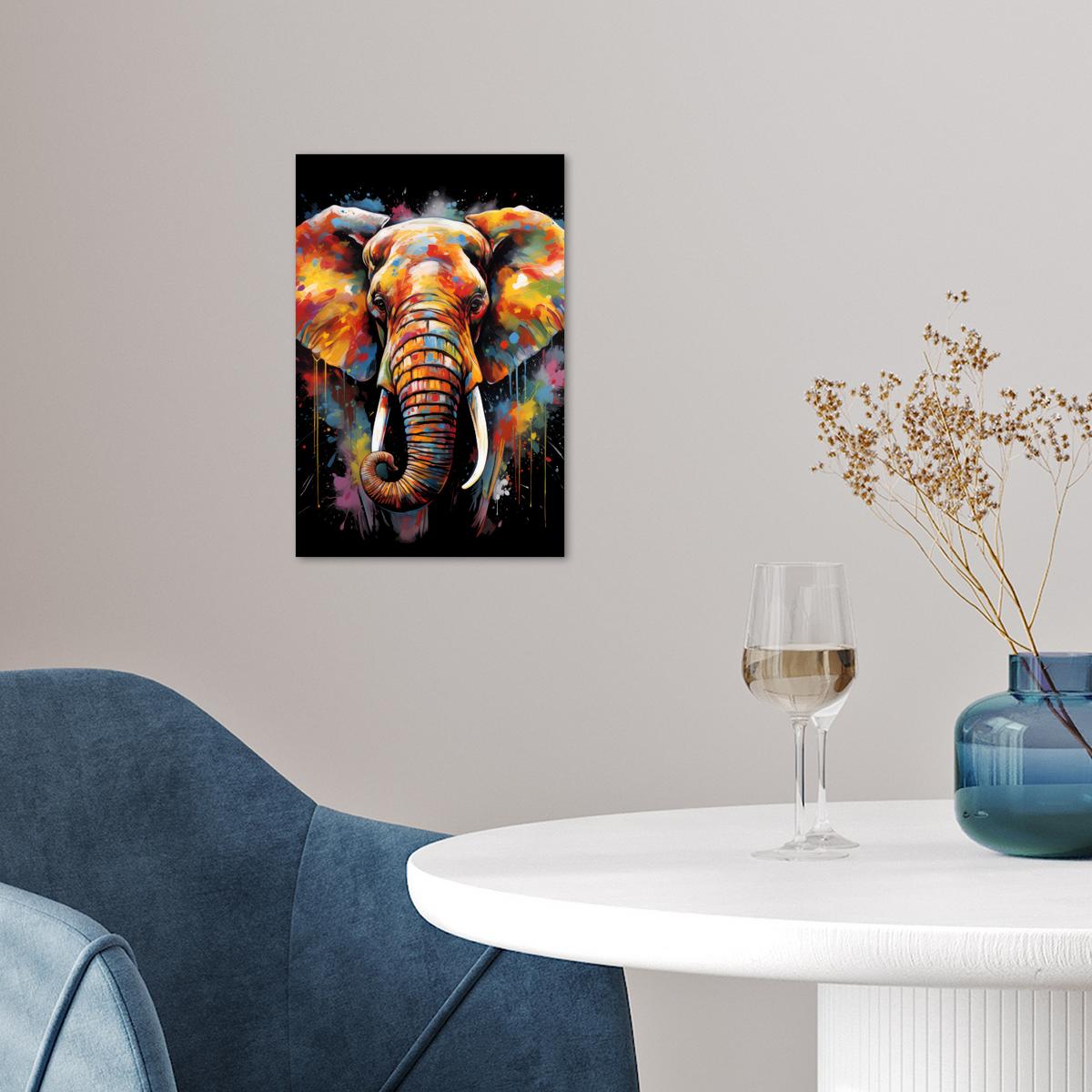 POSTER Elefant - Graffiti - Schwarz - Tiere - Farben Room Decor 20x30 cm - Schwarz, Papier (20/30/0.1cm) - MuchoWow