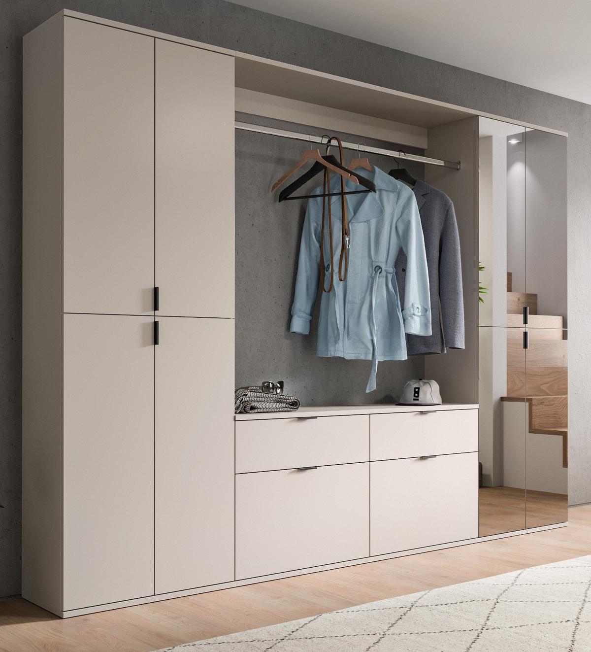 GARDEROBEN-SET Kaschmir 243 x 193 cm, Schuhschrank mit Spiegel - Kaschmir/Schwarz, Glas/Holzwerkstoff (243/193/34cm) - Inn.Furn