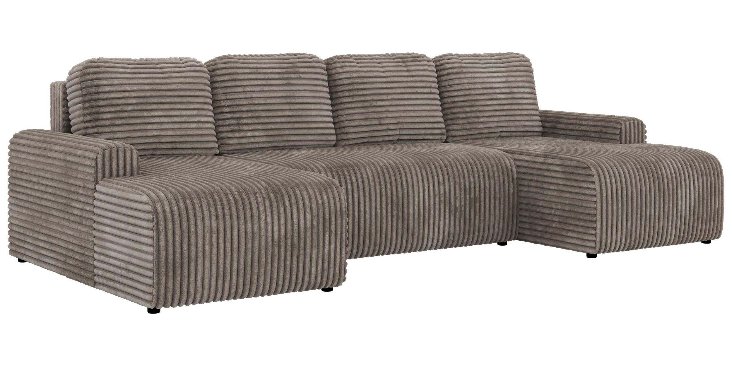 WOHNLANDSCHAFT NESSARO U Hellbraun Cord - Hellbraun/Schwarz, Kunststoff/Textil (312/92/151cm) - MKS