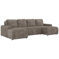 WOHNLANDSCHAFT NESSARO U Hellbraun Cord - Hellbraun/Schwarz, Kunststoff/Textil (312/92/151cm) - MKS
