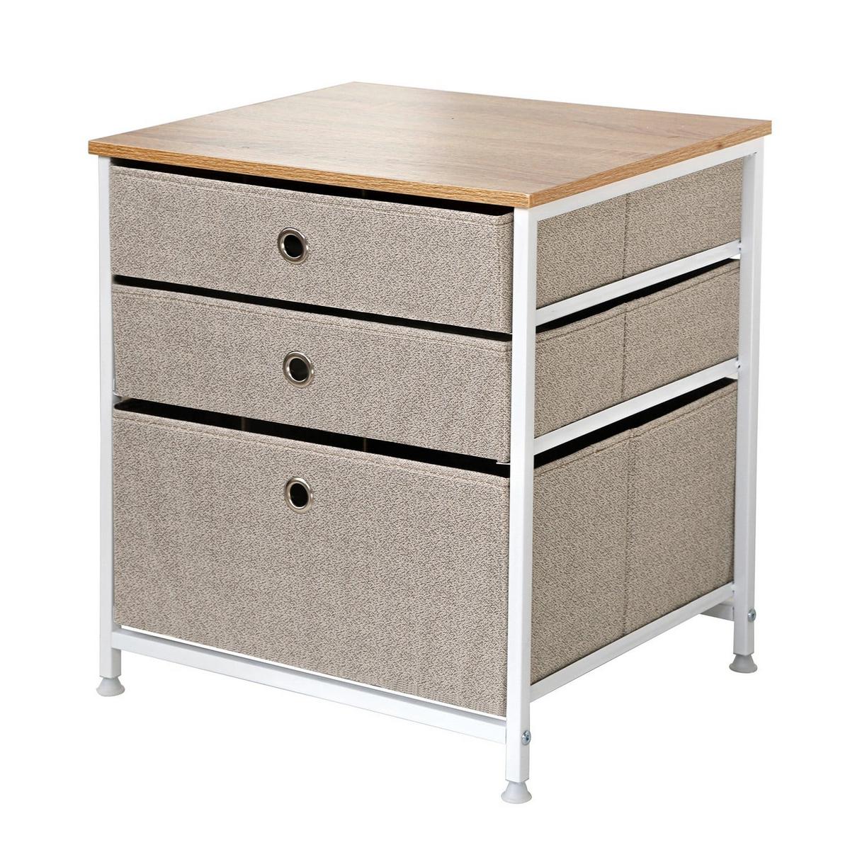 KOMMODE mit 3 Schubladen aus hellem Vliesstoff - L48 cm - Weiß, Holzwerkstoff (40/51/41cm) - Calicosy