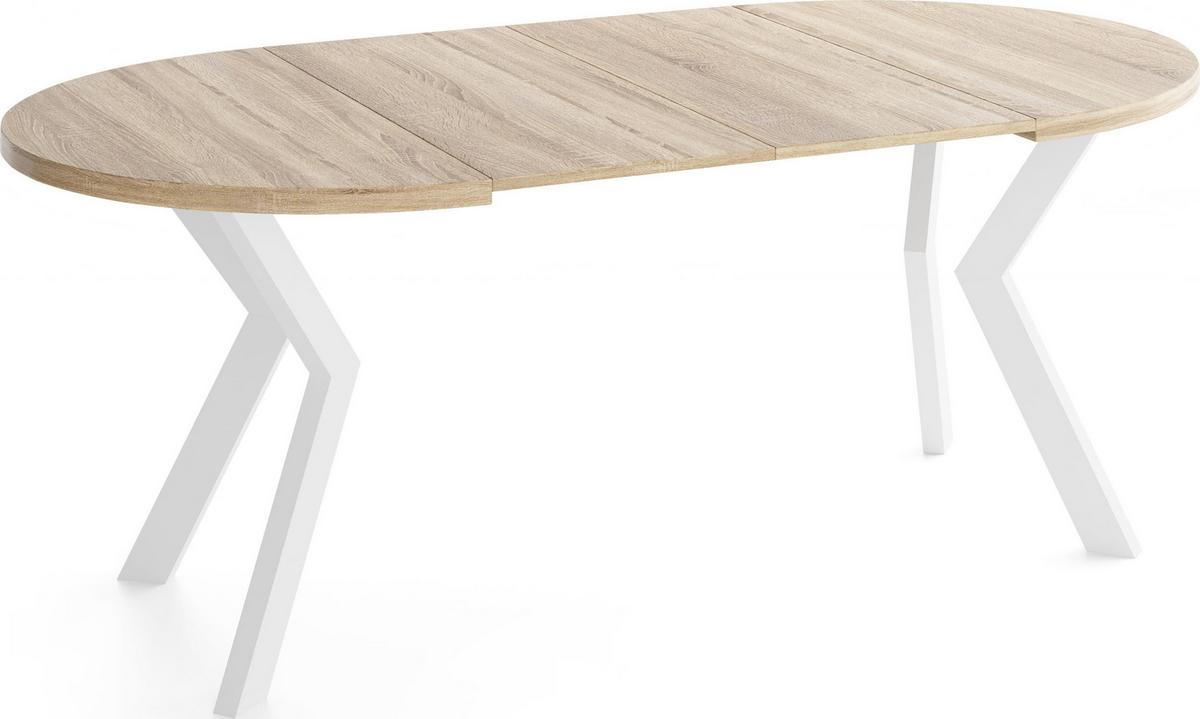 ESSTISCH Savio Weiß rund ausziehbar verlängerbar, Eiche Sonoma Hellbraun 90-190/90/77 cm - Weiß/Sonoma Eiche, Holz/Holzwerkstoff (90/190/77cm) - WFL GROUP