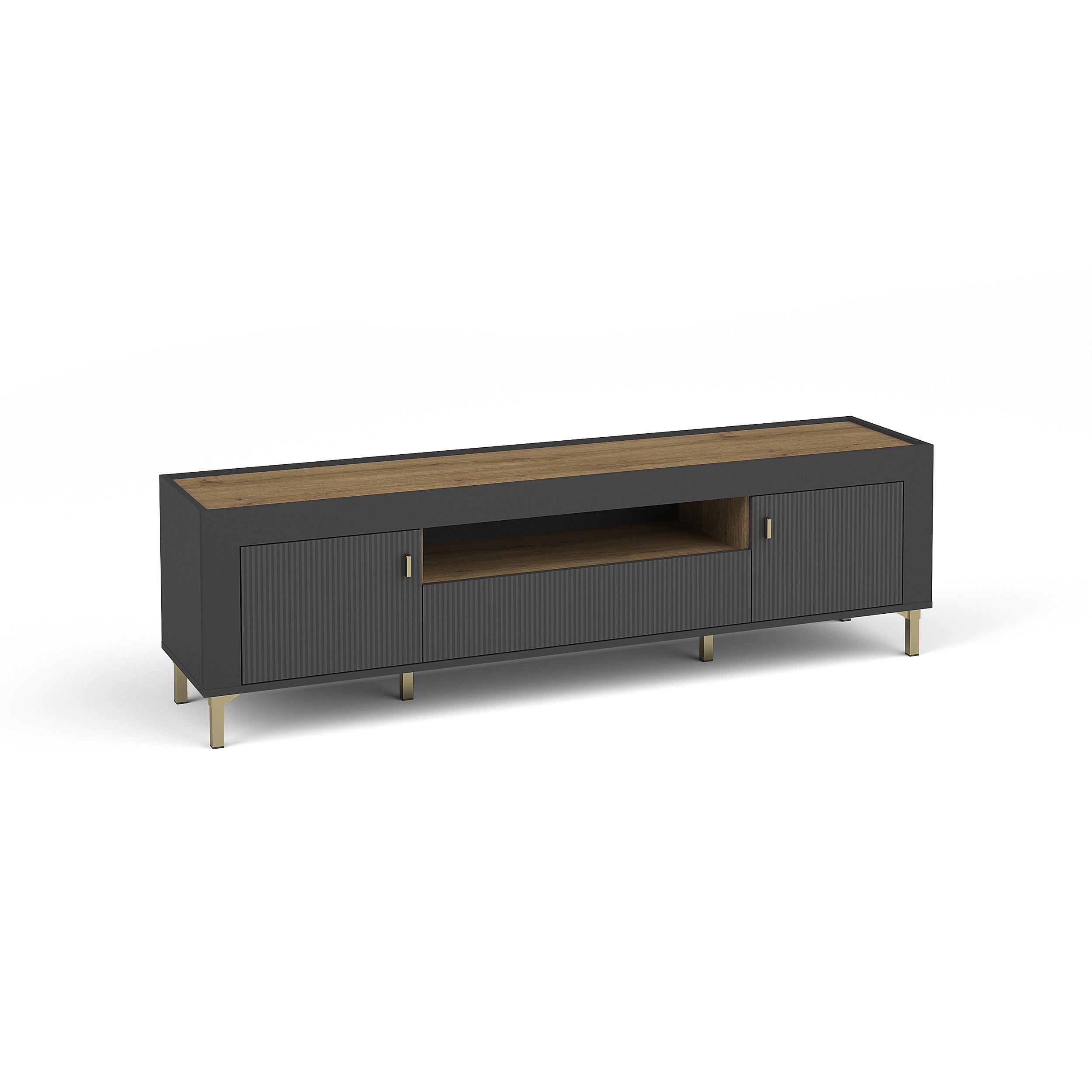 LOWBOARD Monta mit 2 Türen und 1 Schublade, Schwarz - Schwarz, Holzwerkstoff (177/52/40cm) - Beautysofa