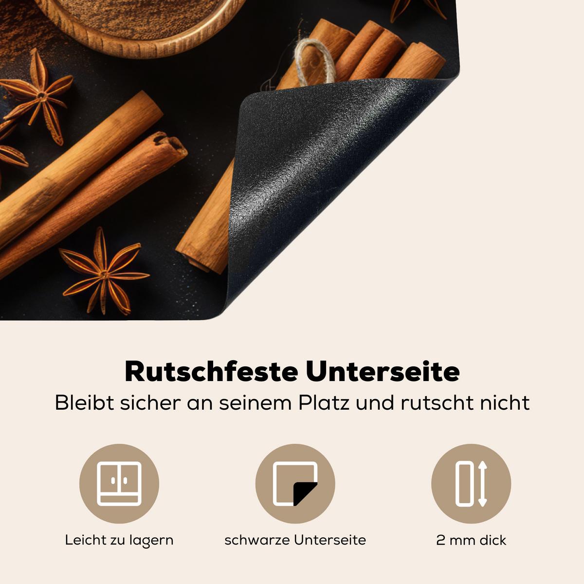 HERDABDECKPLATTE Zimt - Beton - Kaffee - Zimtstangen - Gewürze Abdeckung Ceranfeld 81.2x52 cm - Mokka, Kunststoff (81.2/52/0.2cm) - MuchoWow