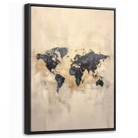 LEINWAND Bilder mit Rahmen - Weltkarte - Gold - Schwarz - Abstrakt - 30x40 - Kupferfarben, Textil (30/40cm) - MuchoWow