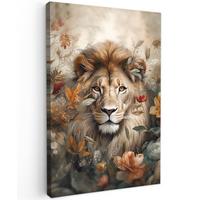 LEINWANDBILD Löwe - Wildtiere - Pflanzen - Natur - Blumen Deko Groß 90x140 cm - Beige, Textil (90/140cm) - MuchoWow