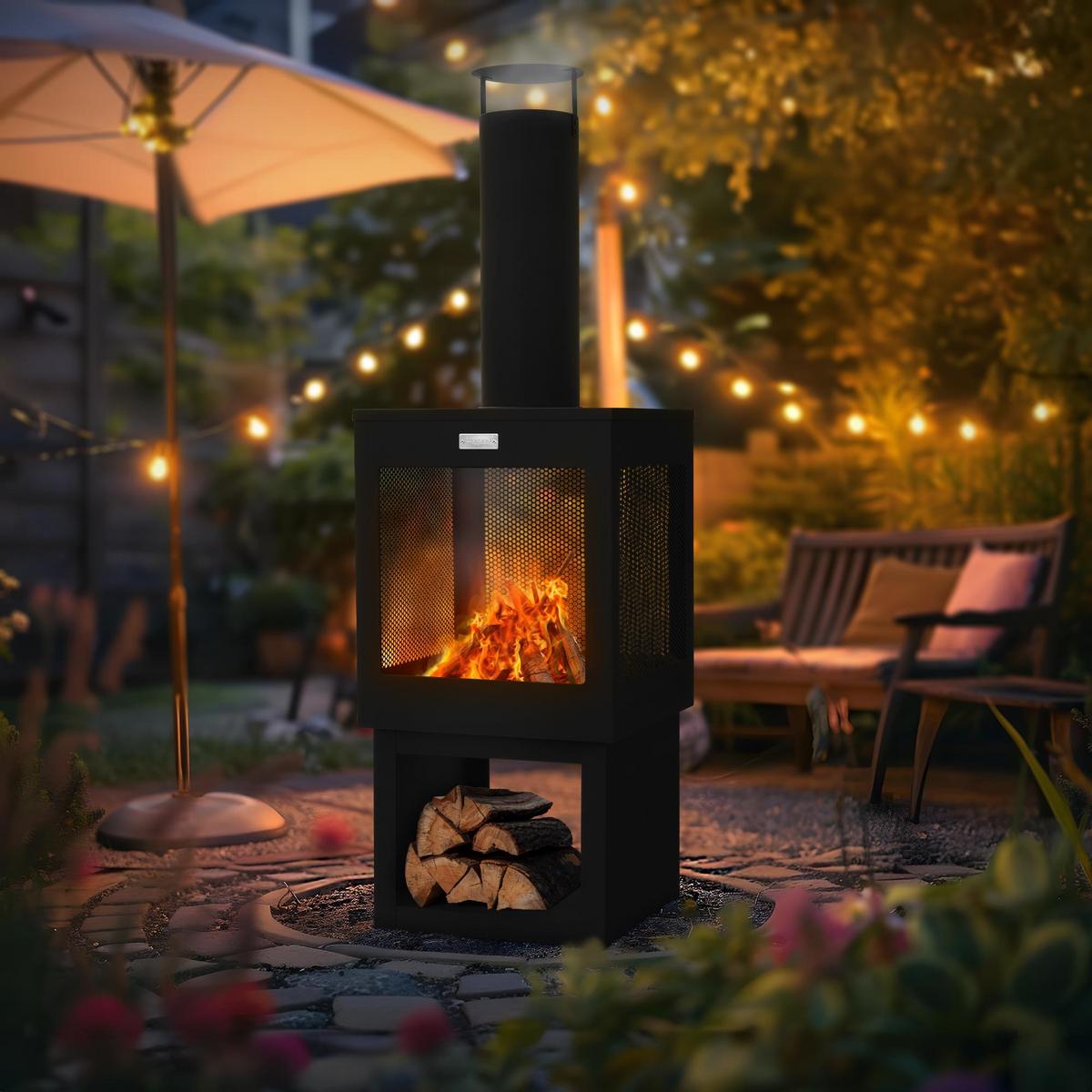 GARTENKAMIN 128x40 cm Schwarz - Schwarz, Metall (40/128/40cm) - ML-DESIGN