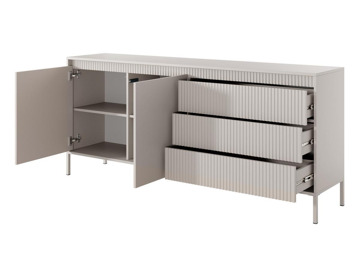 SIDEBOARD Trentinis 2T 3S Beige 187,1/41,4/39,5 cm – Geriffelten Fronten - Beige, Holzwerkstoff/Metall (187.1/41.4/39.5cm) - AX Living