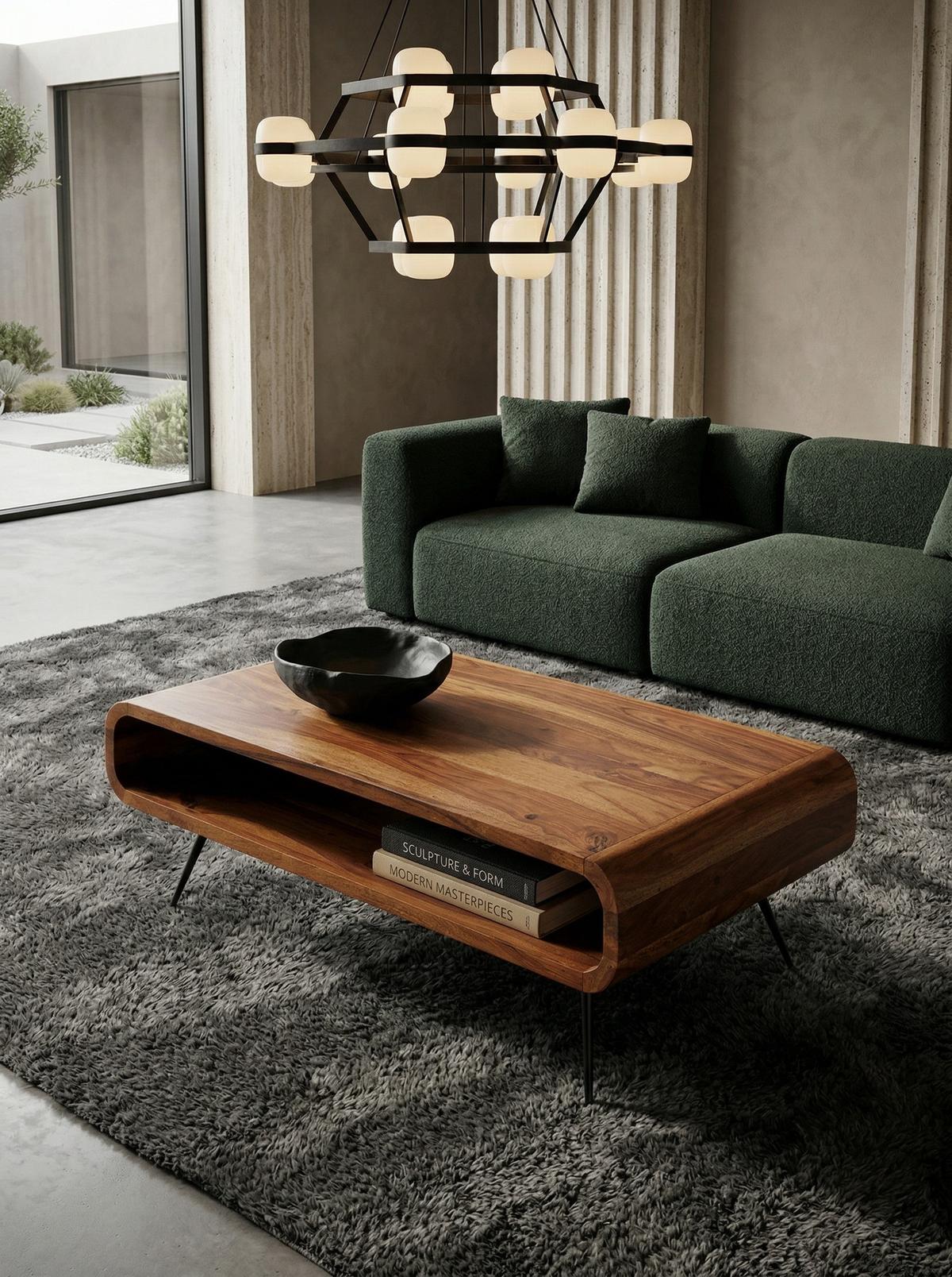 WOHNZIMMERTISCH Massivholz Sheesham, Modernes Design mit Staufach - Schwarz/Braun, Holz/Metall (55/90/30cm) - KADIMA DESIGN