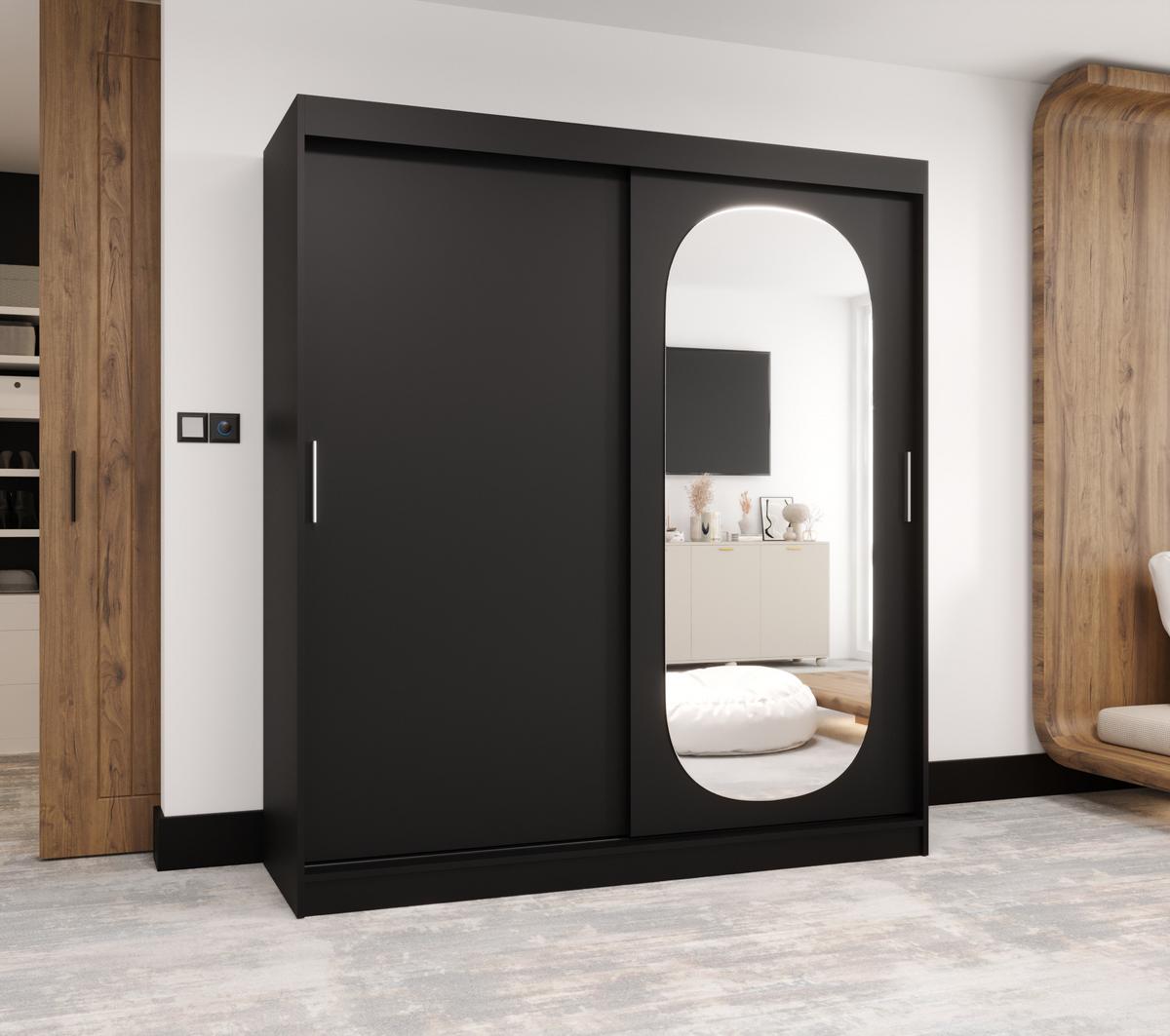 SCHIEBETÜRENSCHRANK mit Spiegel ROYAL 200/180/62 2-türig - Silberfarben/Schwarz, Holz (180/62/180cm) - MÖBEL KRYSPOL