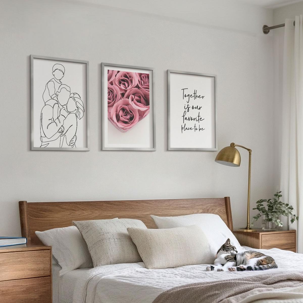 BILDER SET 3er Set - 40x60 cm Silberner Rahmen - Rosensträuße als Familienzeichnung - Silberfarben, Kunststoff (40/60cm) - TULUP