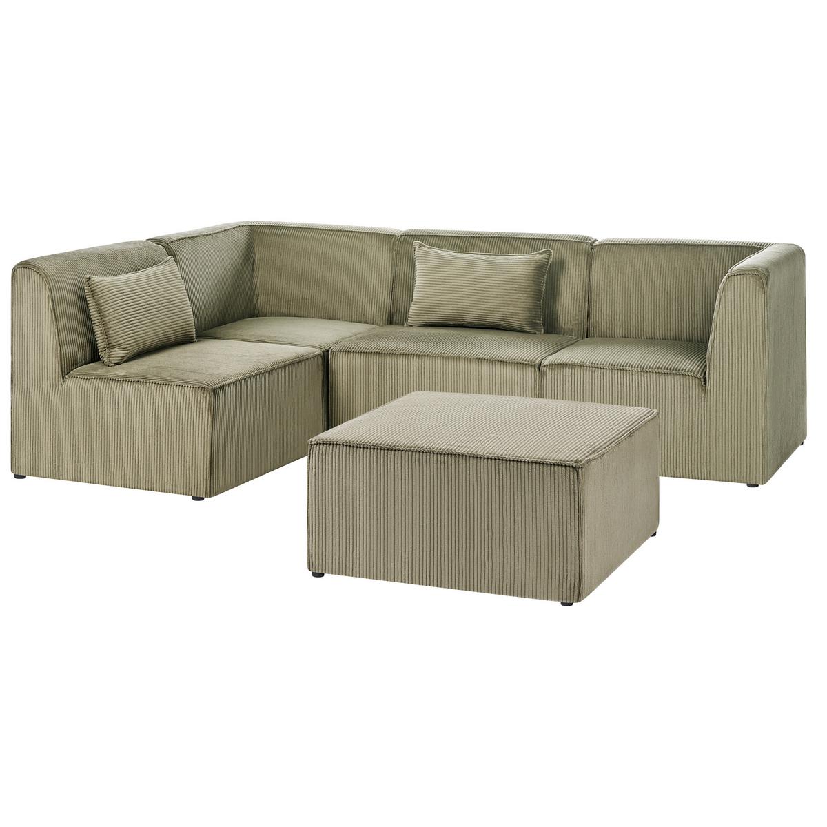 ECKSOFA Modul 4-Sitzer rechtsseitig Grün Cord mit Ottomane Lemvig - Grün, Textil (250/166cm) - Beliani