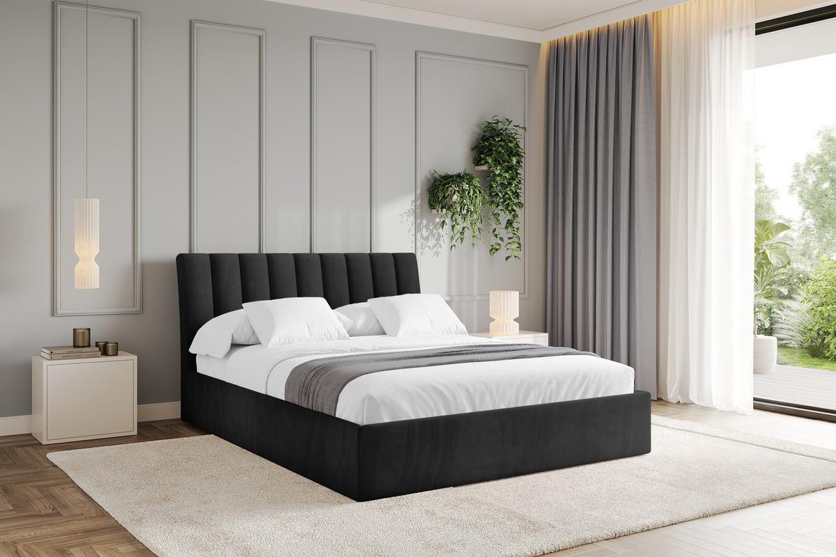 POLSTERBETT mit Bettkasten und Lattenrost, Bett mit Matratze H3/H4 - ILAN 160x200 Schwarz - Schwarz, Holzwerkstoff/Textil (160/200cm) - ALTDECOR
