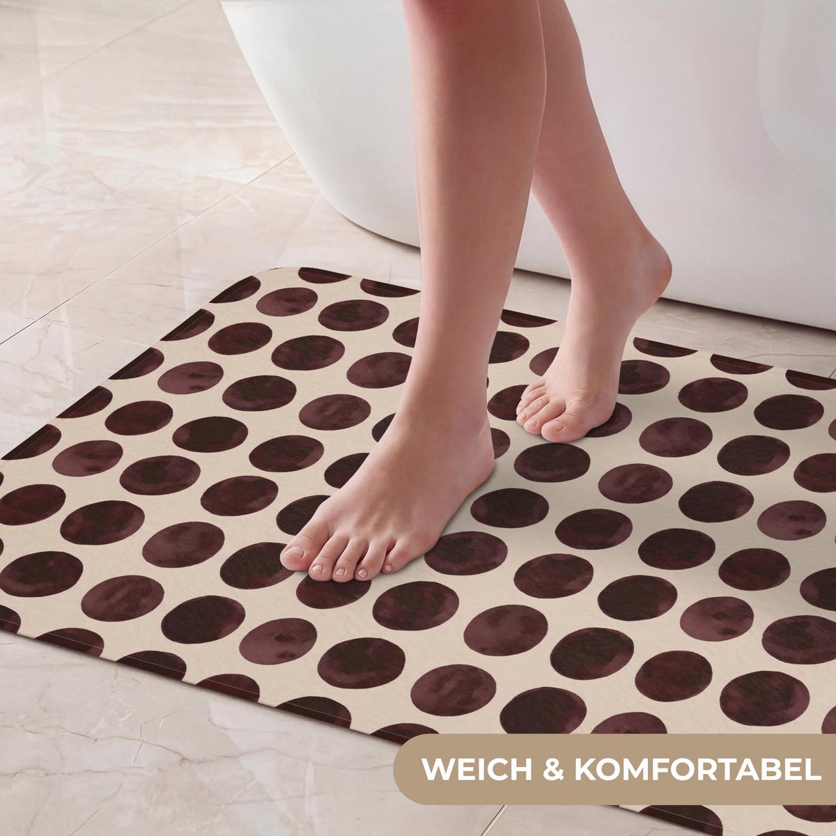 BADEMATTE Polka dots - Muster - Braun 80x50 cm - Bordeaux, Textil (80/50cm) - OnlyWow