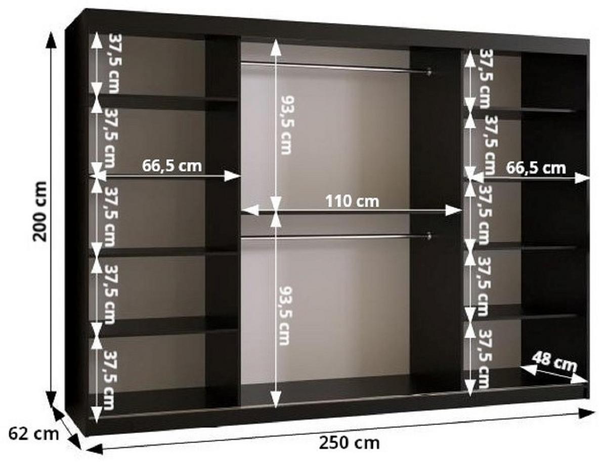 SCHWEBETÜRENSCHRANK 200/250/62 3-türig - Silberfarben/Weiß, Holz/Kunststoff (250/200/62cm) - Abiks Möbel