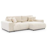 ECKSOFA Mollis Hellbeige Plüschcord - Ottomane Rechts - Beige/Schwarz, Holz/Kunststoff (255/168cm) - S-Style Möbel