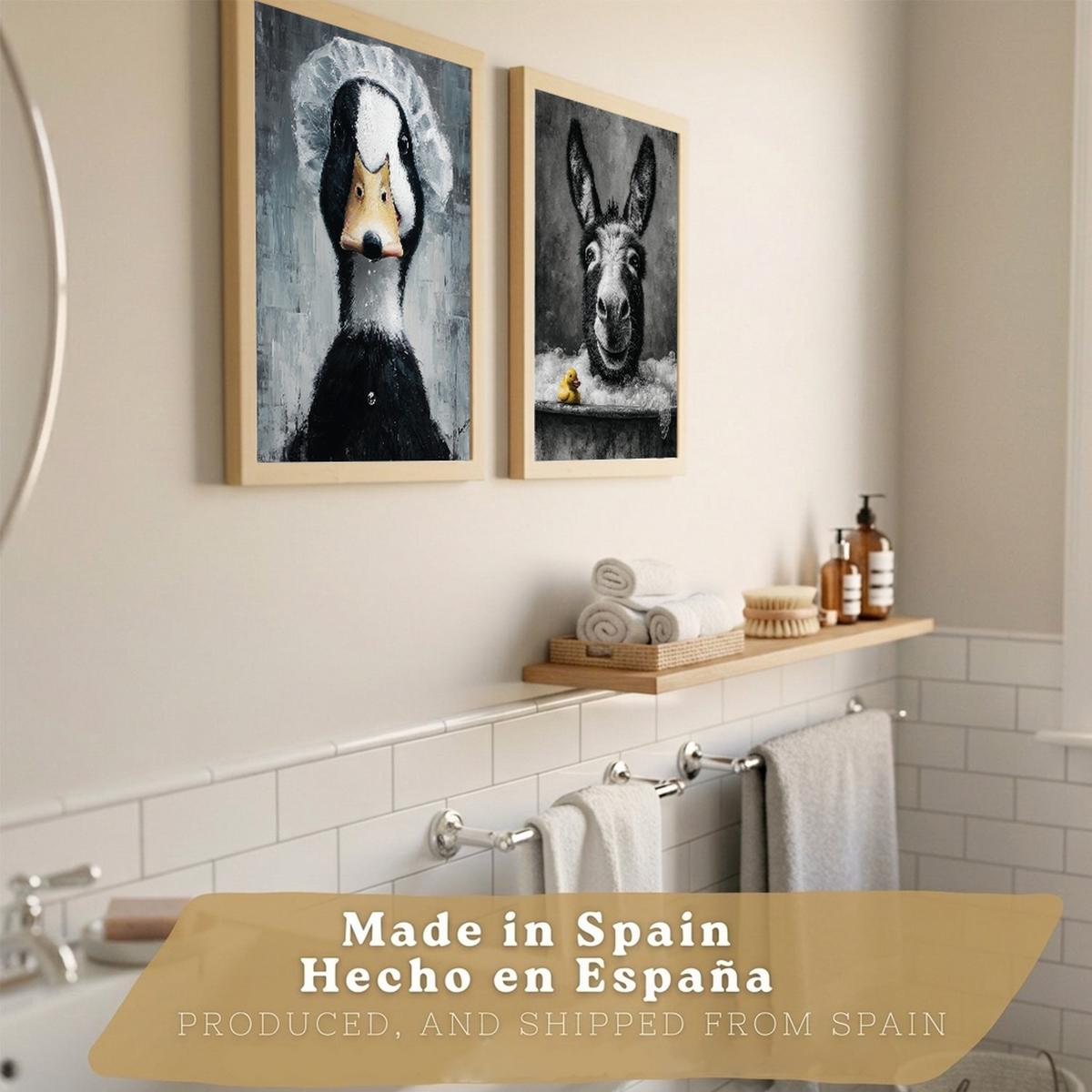 POSTER 2er-Set dekorative Badezimmer-Kunstdrucke, lustige für Wand, Waschbecken, Dusche, Toilette und mit Tieren in der Badewanner, Stil Rahmenlos A3 - Klar, Papier (42/29.7/3cm) - Nacnic