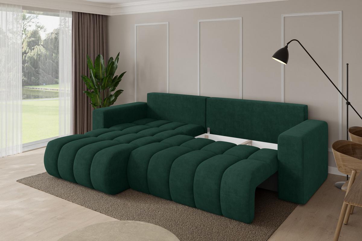 ECKSOFA mit Schlaffunktion Ottomane Links MILA-L-v1 277x195x86 Grün Velours - Schwarz/Grün, Holzwerkstoff/Kunststoff (277/194cm) - ALTDECOR