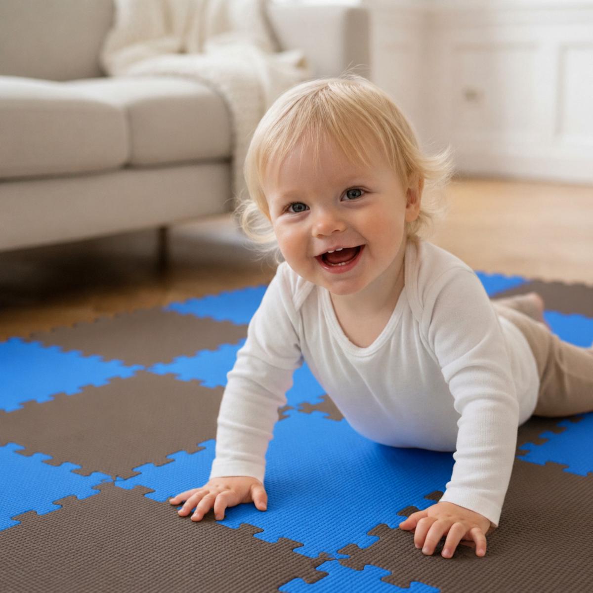 SPIELMATTE ab Null - 180/90/1 cm Puzzlematte Grau - Blau/Grau, Kunststoff (30/30cm) - Littletom