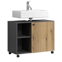 WASCHBECKENUNTERSCHRANK Evoke Eiche, grau 80 cm, Badschrank auf Rollen - Eichefarben/Anthrazit, Holzwerkstoff/Metall (80/64/42cm) - Top.Furn