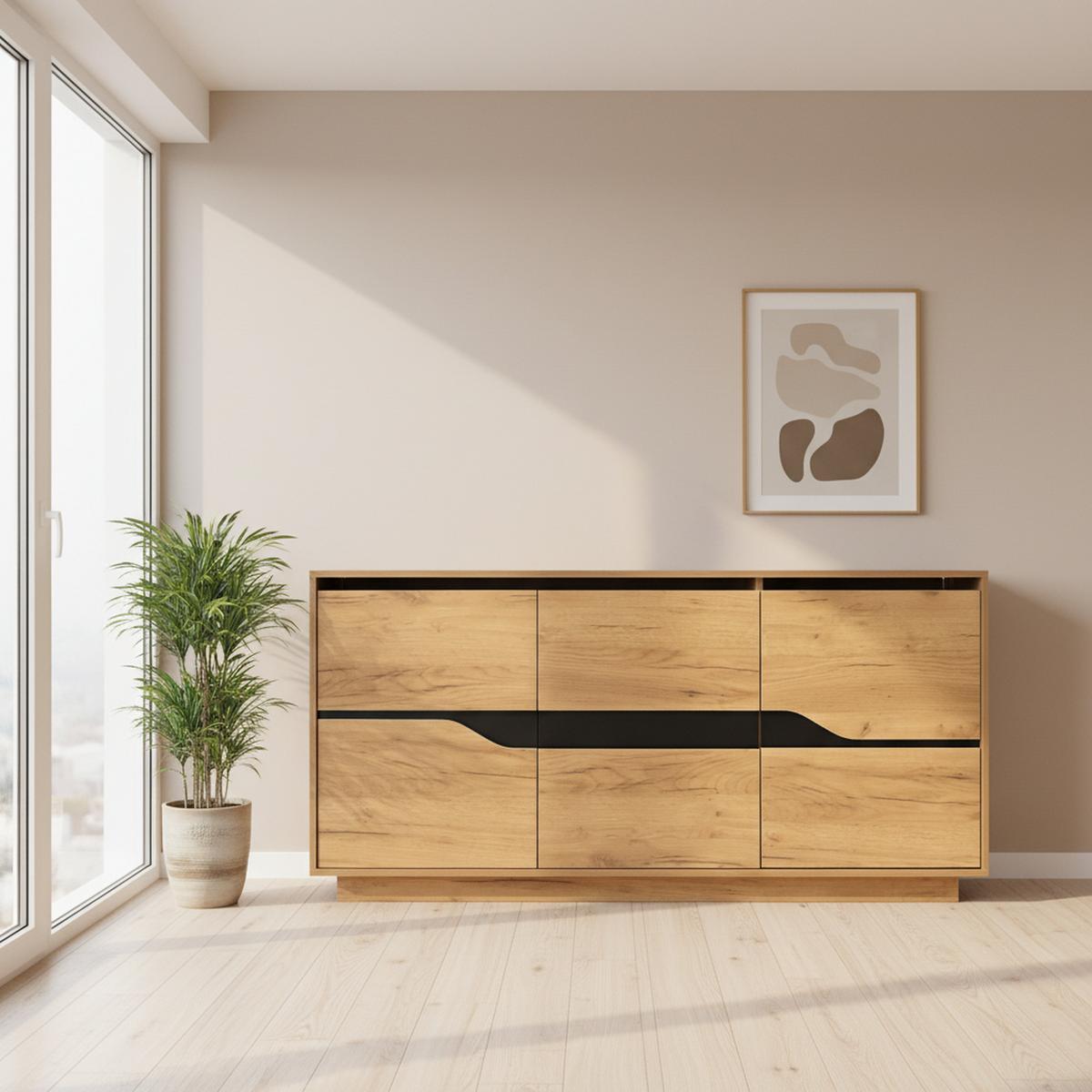INDUSTRIE-SIDEBOARD in Holzoptik und Schwarz, 3 Türen - Beige, Textil (40/70/140cm) - Urban Meuble