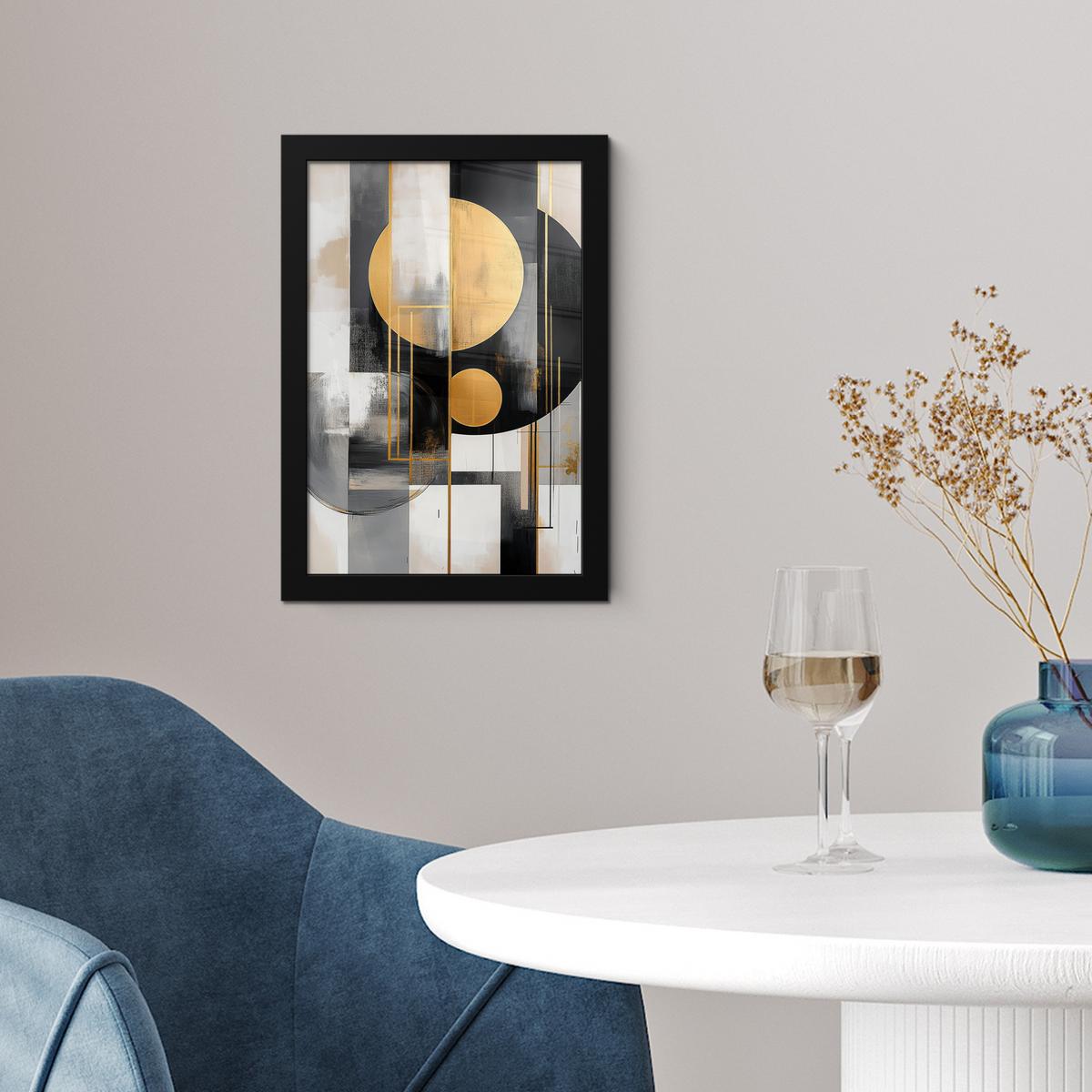 POSTER MIT RAHMEN Abstrakt - Gold - Silber - Formen - Ästhetisch - Modern Poster 20x30 cm - Goldfarben, Papier (20/30cm) - MuchoWow