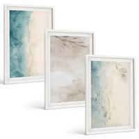 BILDER SET 3er Set - 40x60 cm Weißer Rahmen - Feine Aquarelltexturen - Weiß, Kunststoff (40/60cm) - TULUP