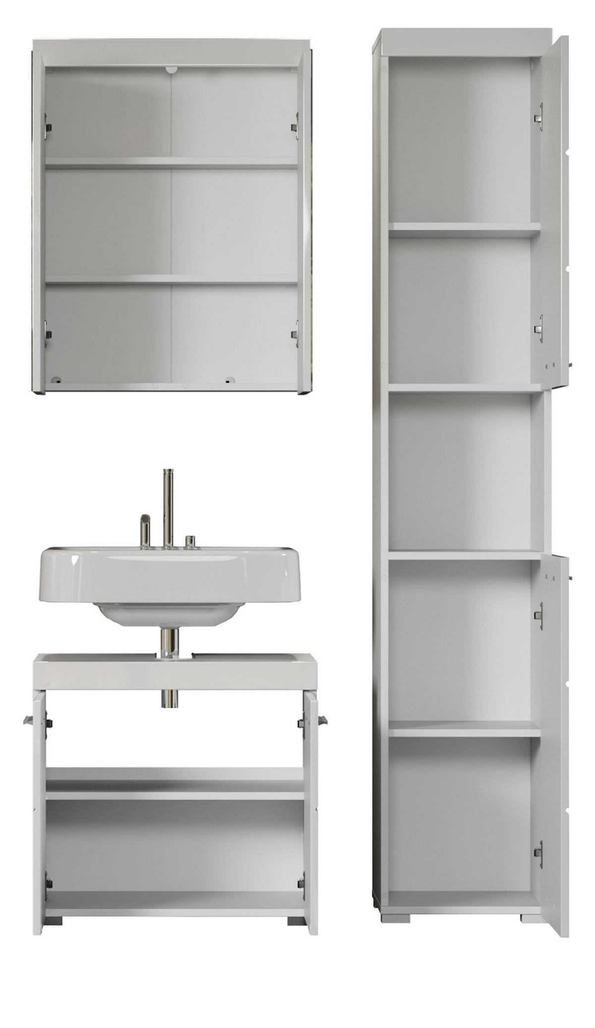 BADMÖBEL-SET weiß Hochglanz 3-teilig 112 x 190 cm, Badkombination mit viel Stauraum - Weiß, Glas/Holzwerkstoff (112/190/34cm) - Top.Furn