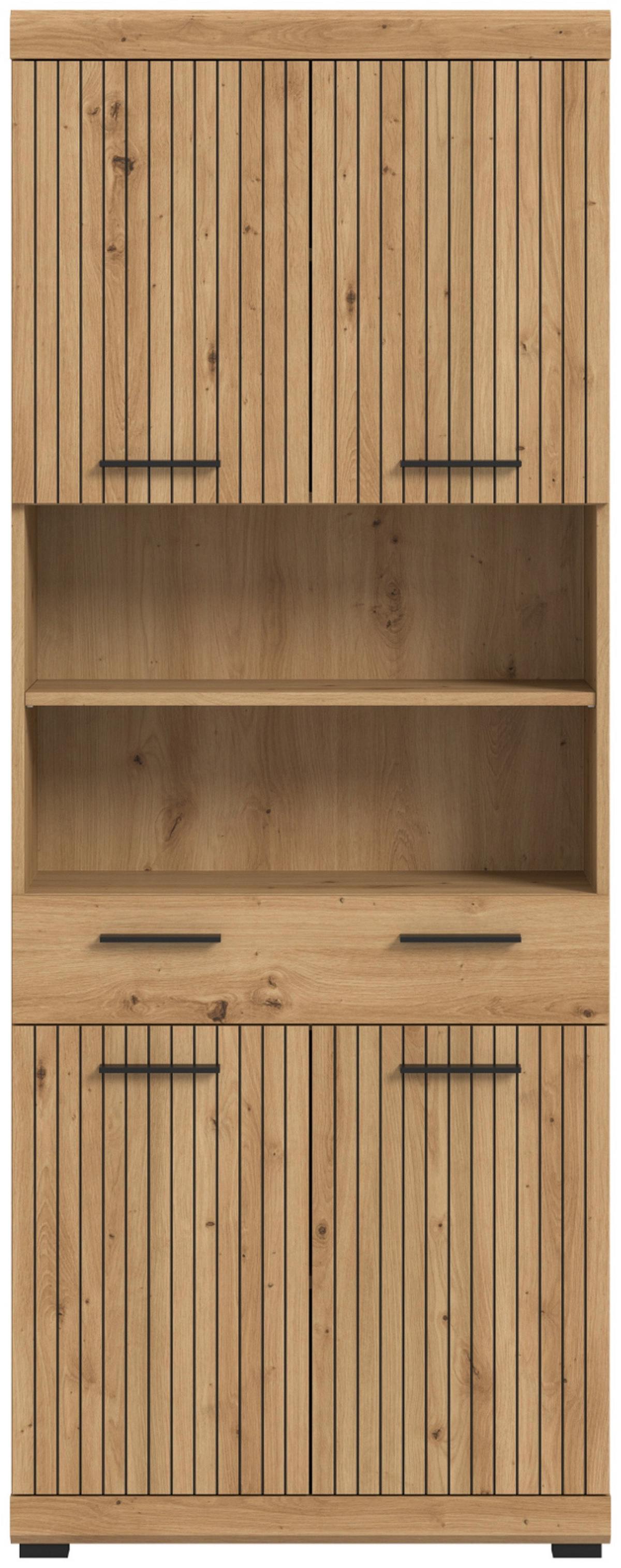 HOCHSCHRANK Eiche Artisan 74 x 191 cm, Badschrank in modernem Design - Schwarz/Eiche Artisan, Holzwerkstoff/Kunststoff (74/191/31cm) - Inn.Furn