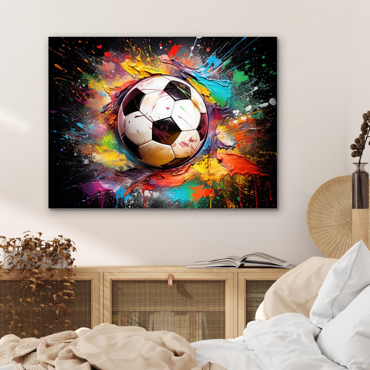 METALLBILD Fußball - Farbe - Farben - Schwarz - Weiß 80x60 cm - Weiß, Metall (80/60cm) - MuchoWow