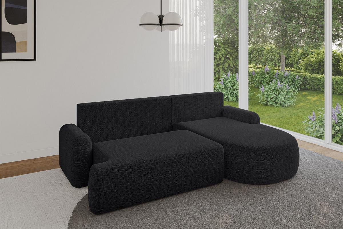 ECKSOFA mit Schlaffunktion und Bettkasten LIRA-L - 264x172x89 Schwarz - Schwarz, Holzwerkstoff/Textil (172/264cm) - ALTDECOR