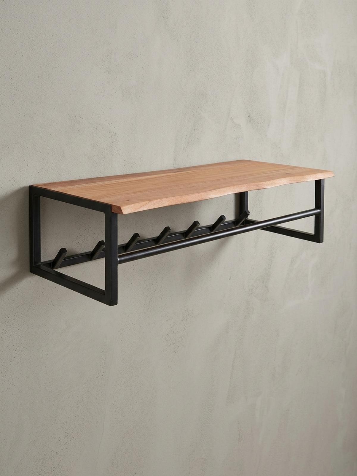 WANDGARDEROBE Akazie Massivholz Metall Modern mit Baumkante - Beige, Holz/Metall (80/22/33cm) - KADIMA DESIGN