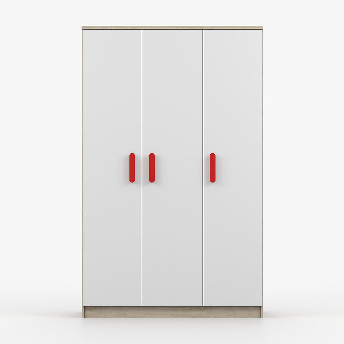 KLEIDERSCHRANK Jonas III 2D 19, 120/192/50, 3-türig, Sonoma-Eiche - Rot/Sonoma Eiche, Holzwerkstoff (120/194/50cm) - imoebel24
