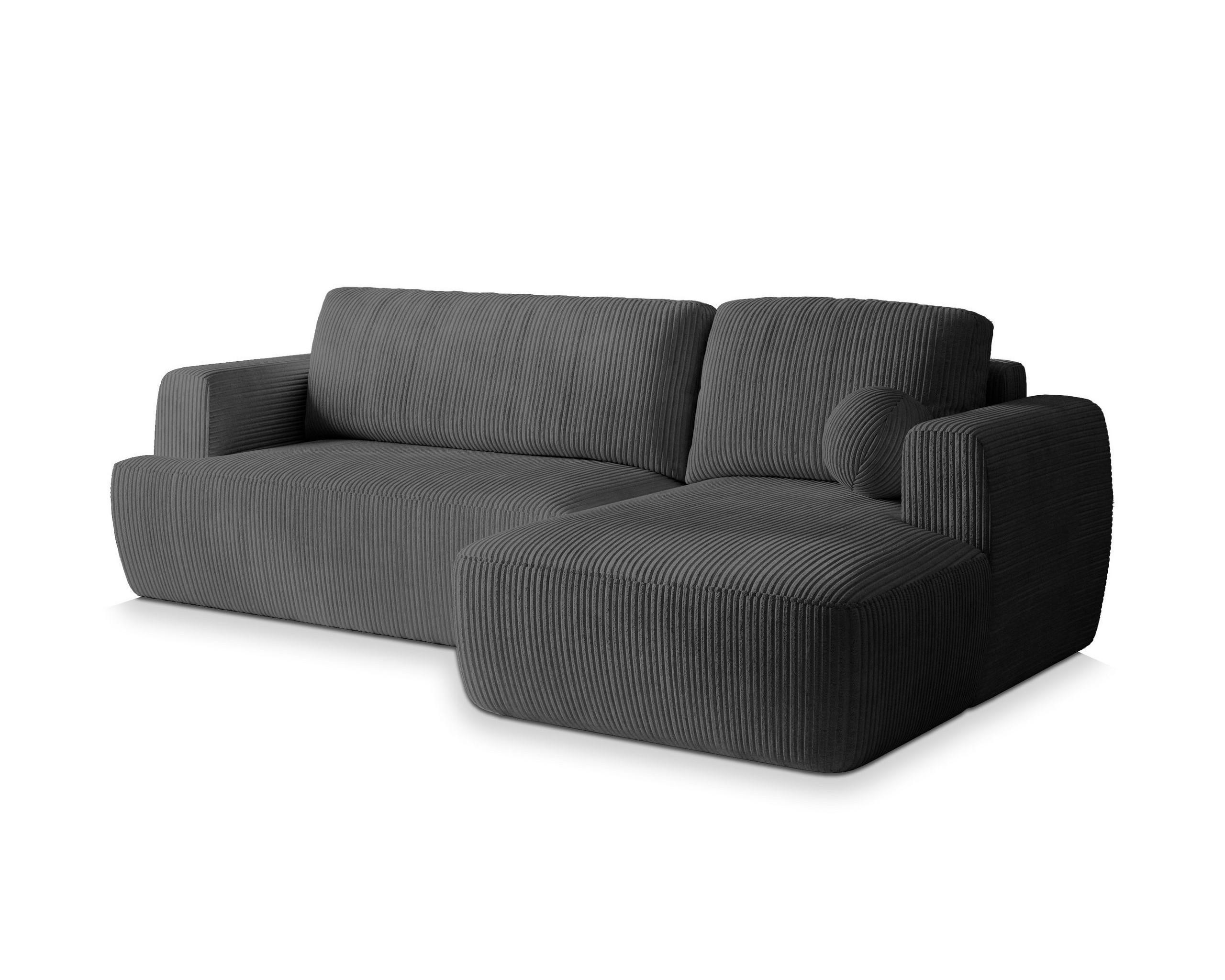 ECKSOFA SENTI P R-S Graphitfarben Kordstoff mit Schlaffunktion - Graphitfarben/Schwarz, Holz/Kunststoff (246/148cm) - MASSENO