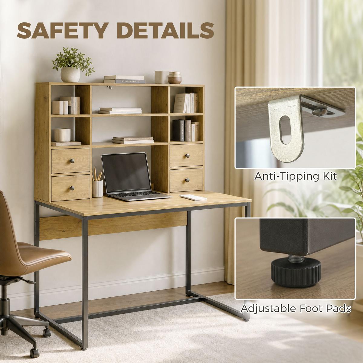SCHREIBTISCH Spanplatte Metall Naturholz - Schwarz/Naturfarben, Holzwerkstoff/Metall (105/60/142cm) - HOMCOM