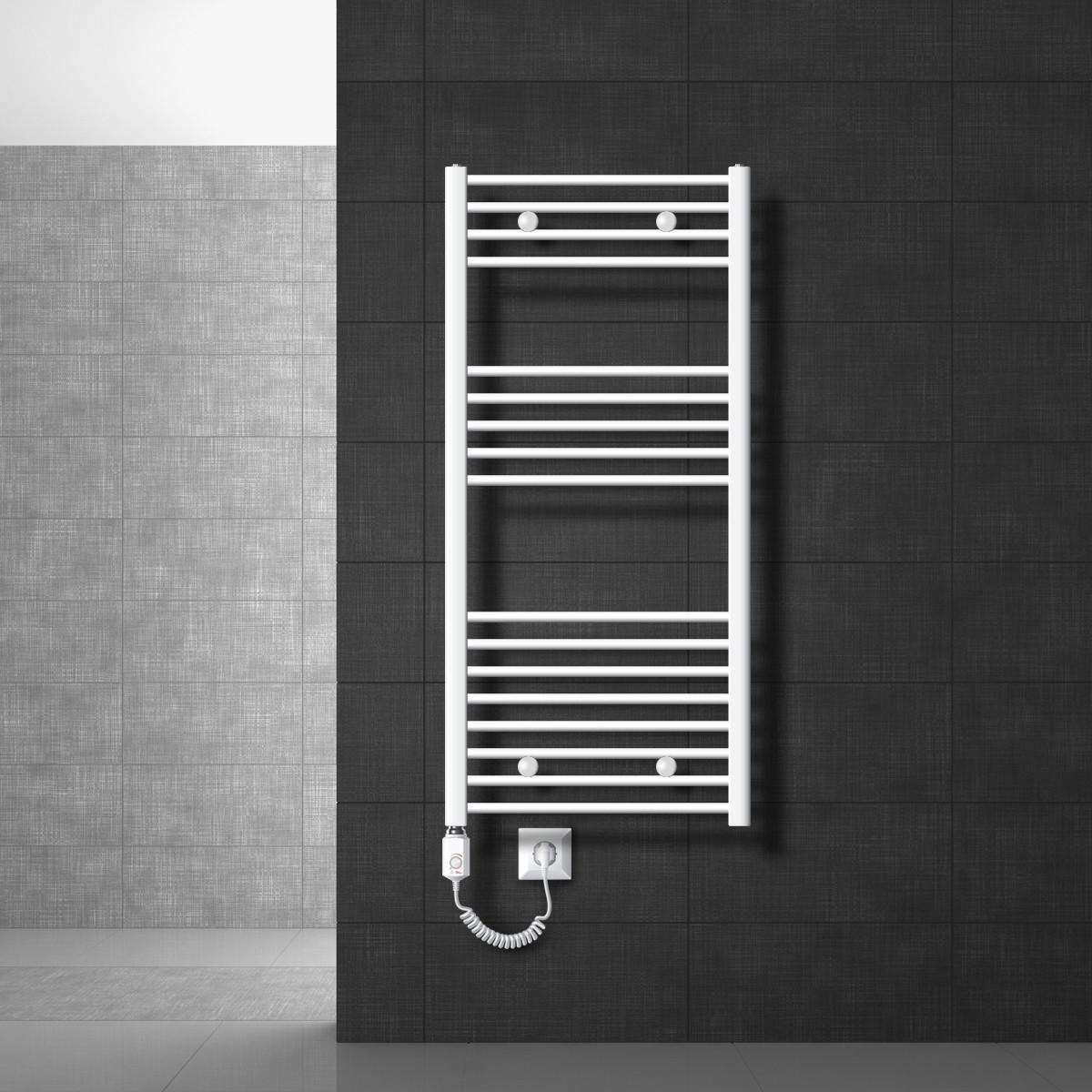 BADHEIZKÖRPER elektrisch Sahara 600x1200 mm Weiß gerade mit Heizstab 1200W - Weiß, Metall (3/120/60cm) - LuxeBath
